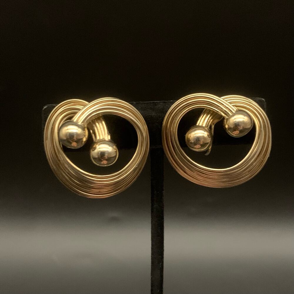 Vintage Gold Tone Spiral Statement Earrings